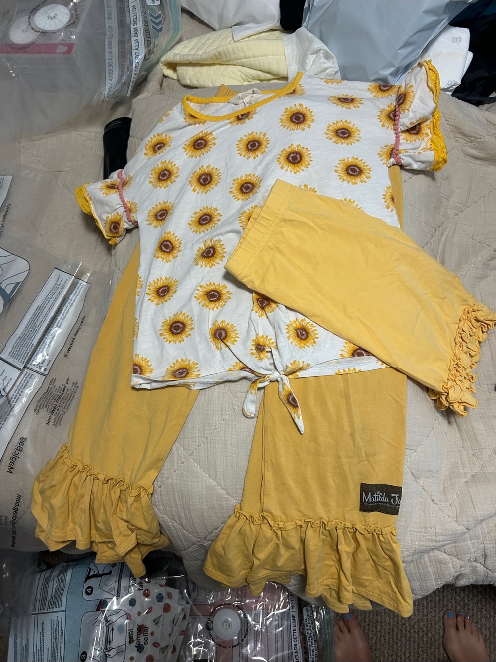 Matilda Jane Yellow Sunflower Kids Set with 3/4 pants and shorts